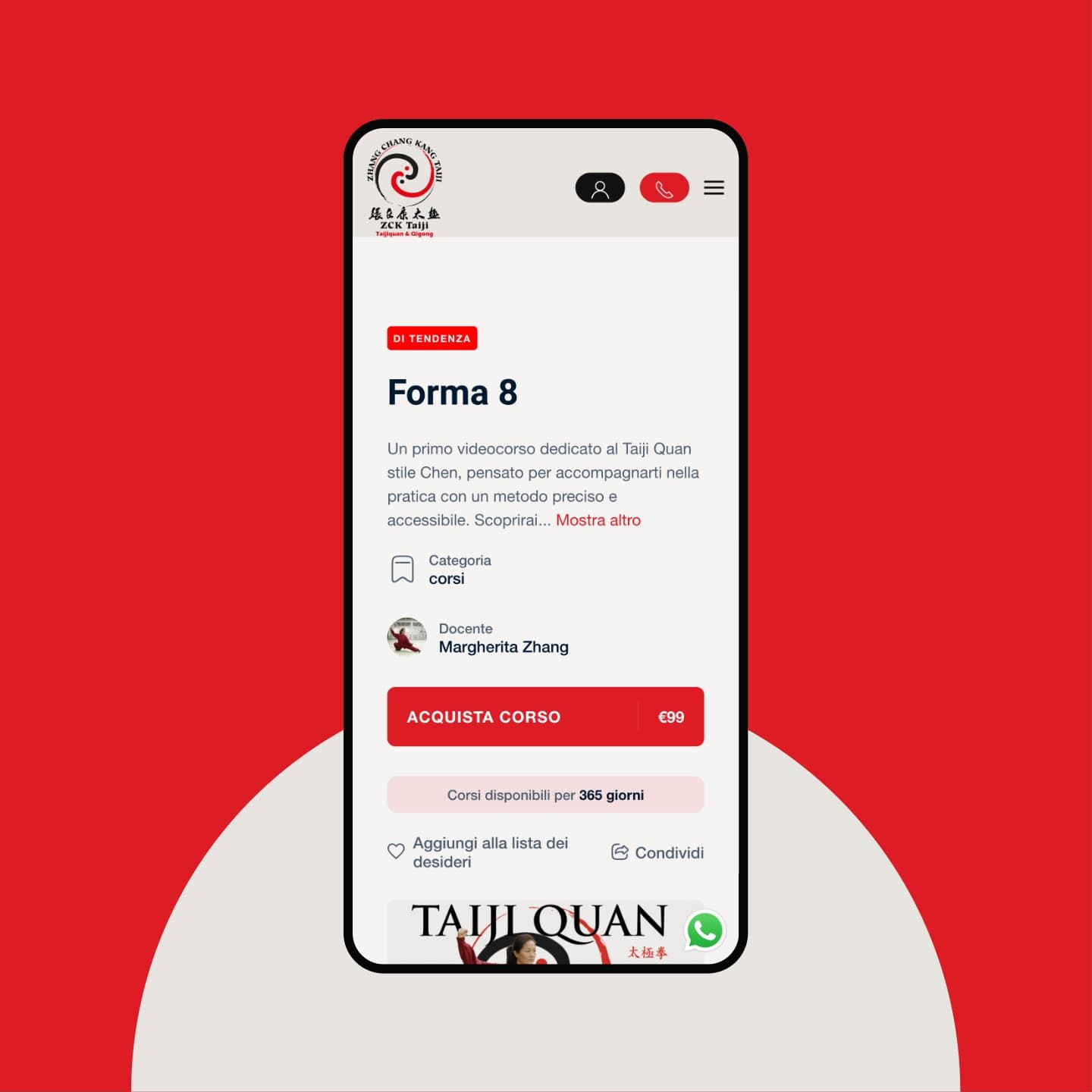 Pagina del corso Forma 8 su smartphone