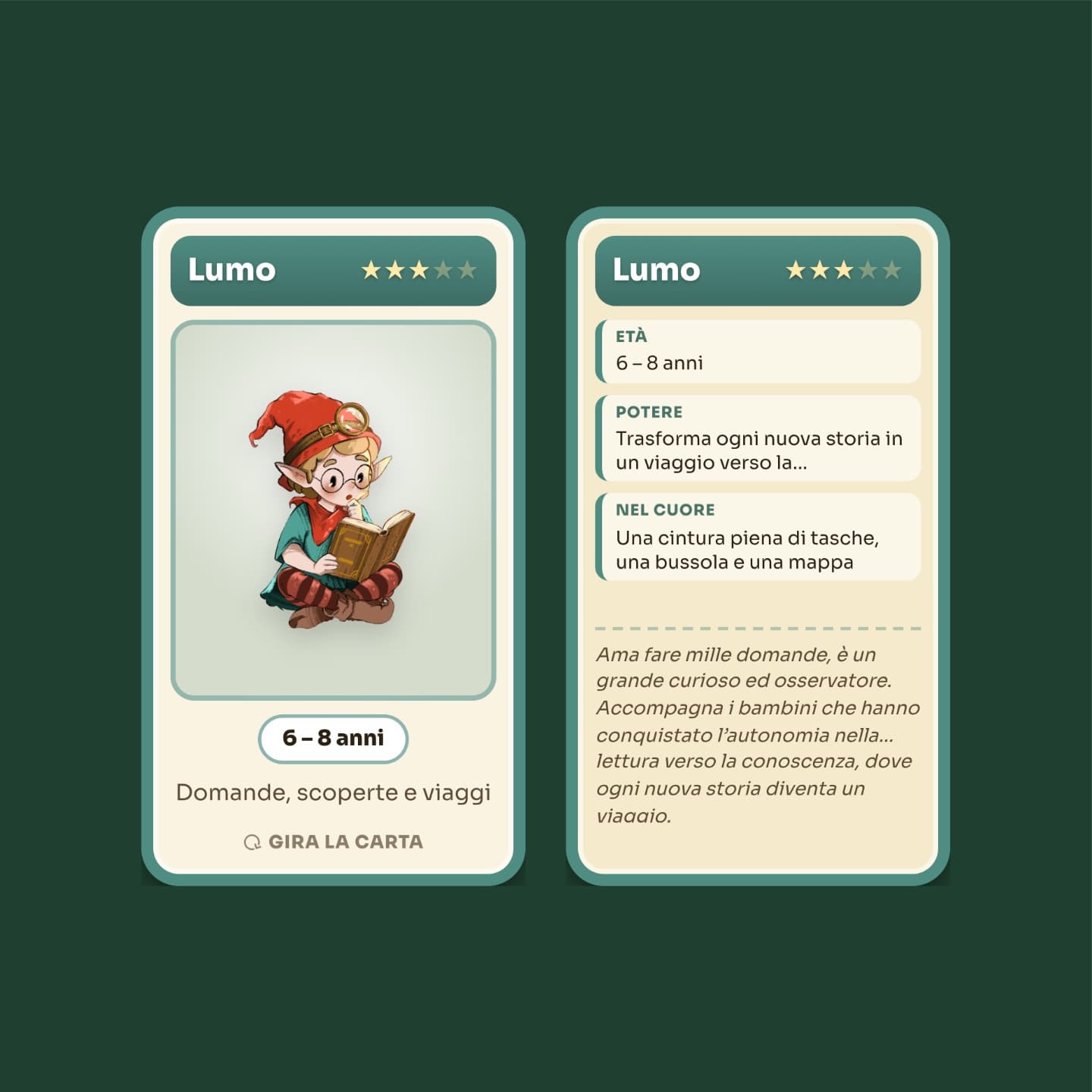Carta collezionabile di Lumo, fronte e retro