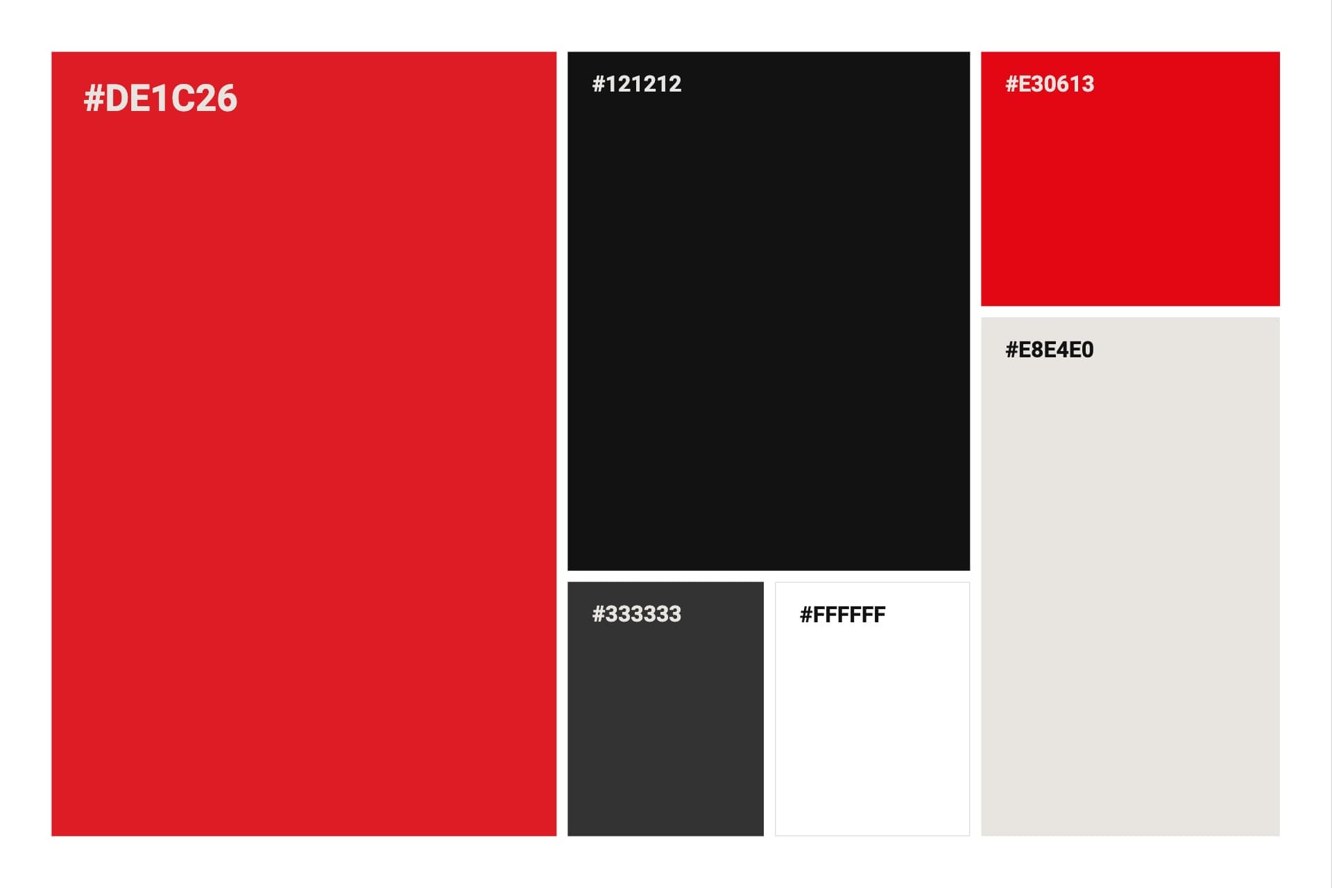 Palette colori: rosso, nero, grigio caldo e bianco